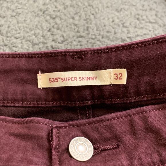 Levis Jeans Womens 32 Red 535 Skinny Coated Faux Leather Panel Moto Rocker Punk - Picture 2 of 16